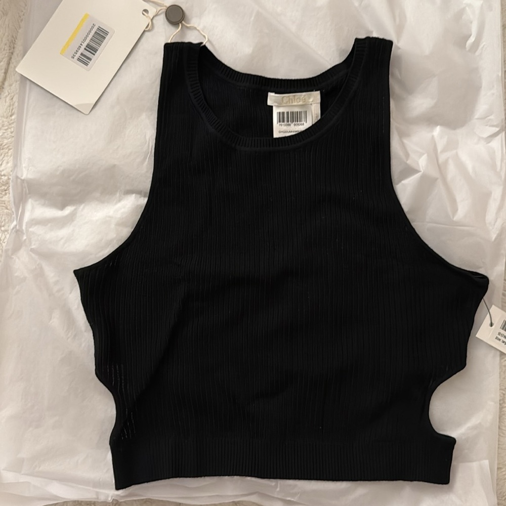 CHLOÉ Cropped Cutout Ribbed Wool Tank Size Large (US Size 8) Retail $605 - Picture 4 of 5